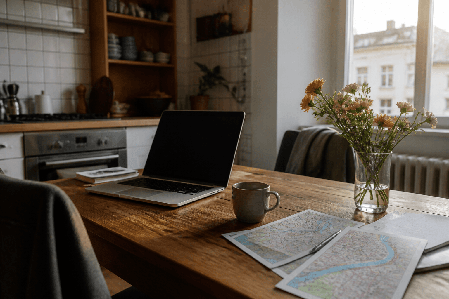 Headquarters: a kitchen table and a laptop